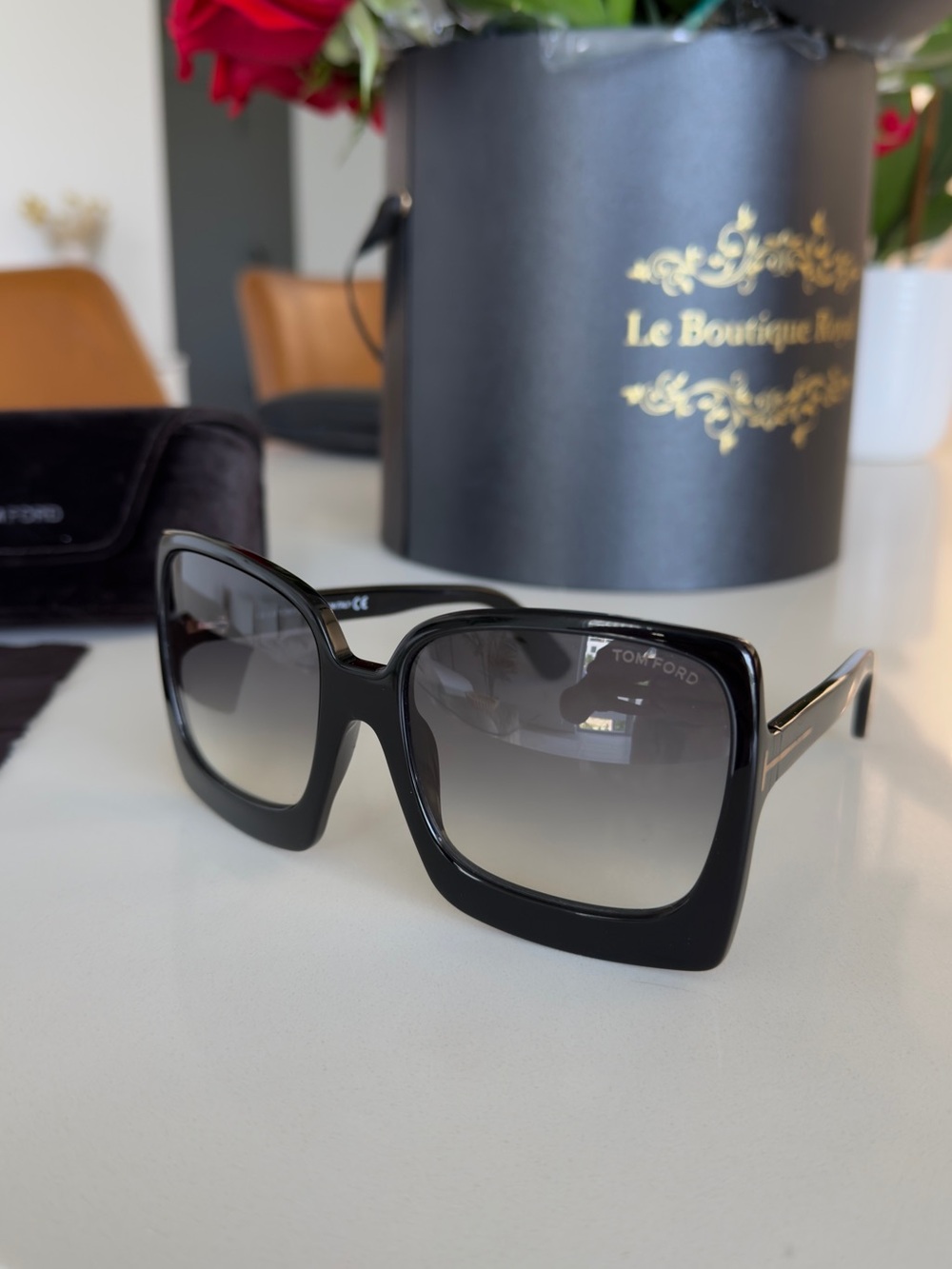 Tom Ford Black Oversized Square Sunglasses with Gradient Lenses